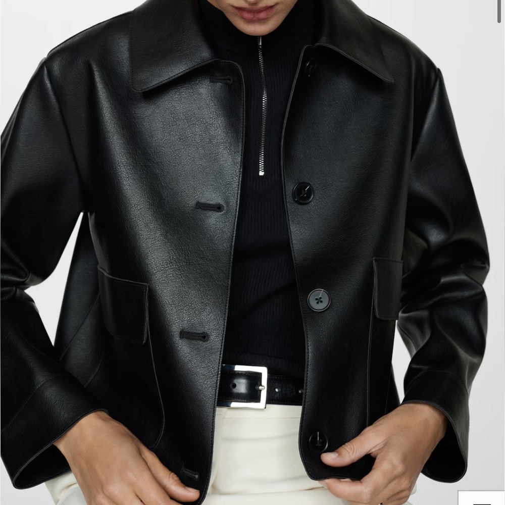 Mango Faux Leather Jacket with Pockets